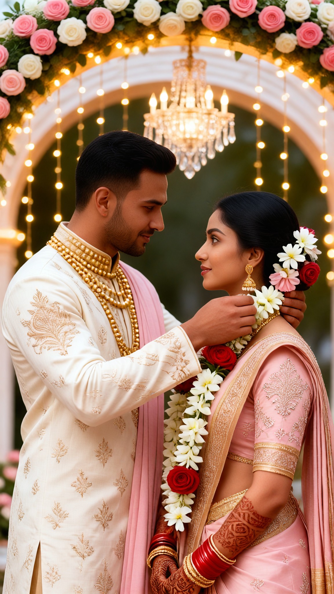 Wearing a wreath at the wedding image