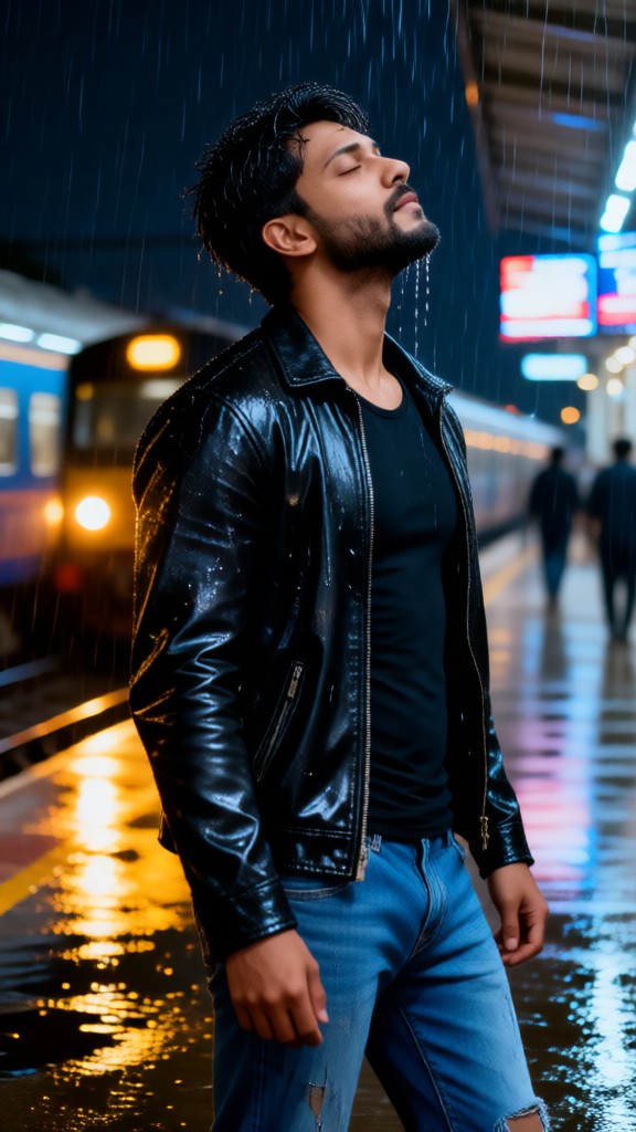 Rainy Night Railway Station-v image