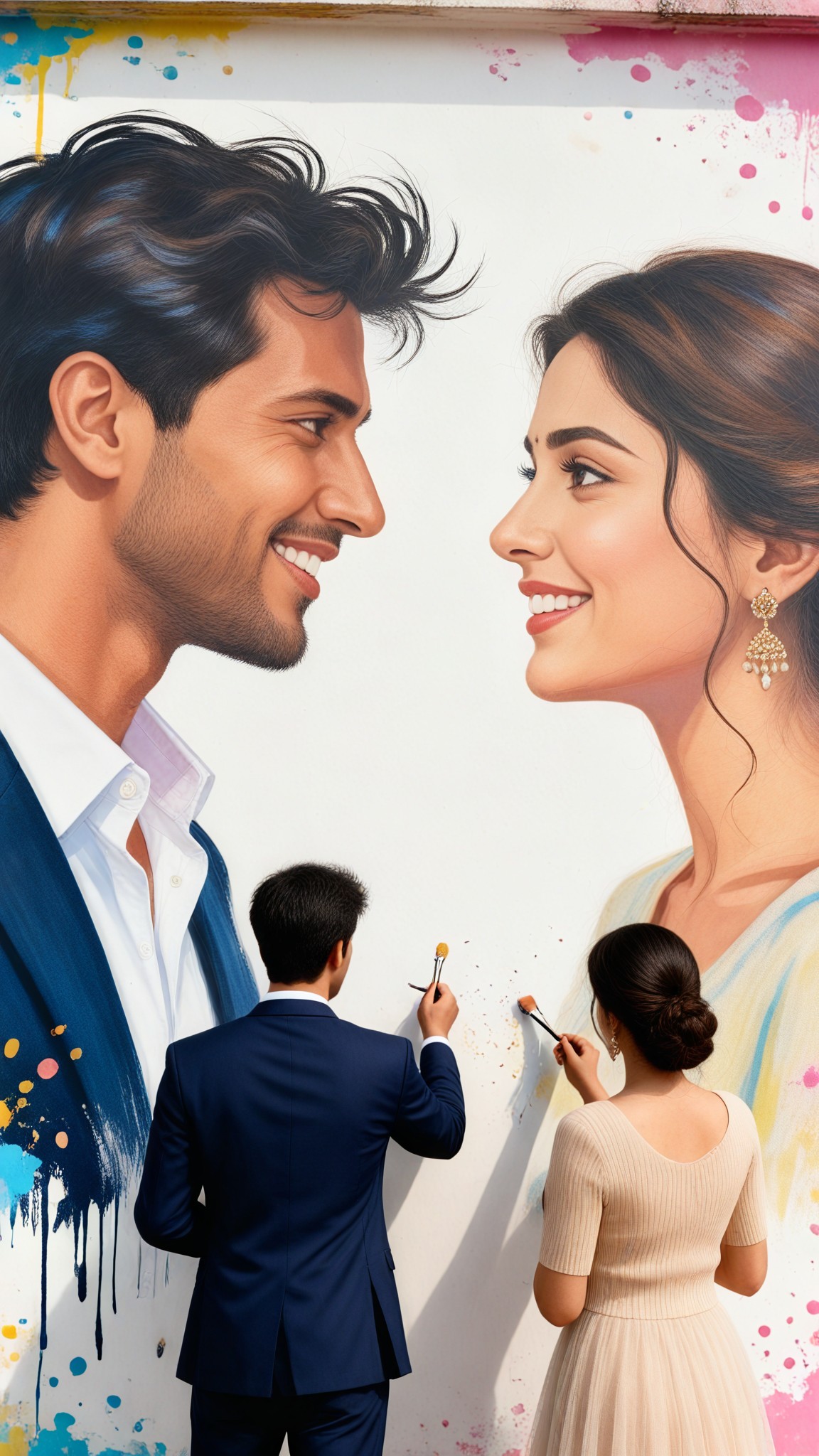 Holi Color Splash Couple Wall image