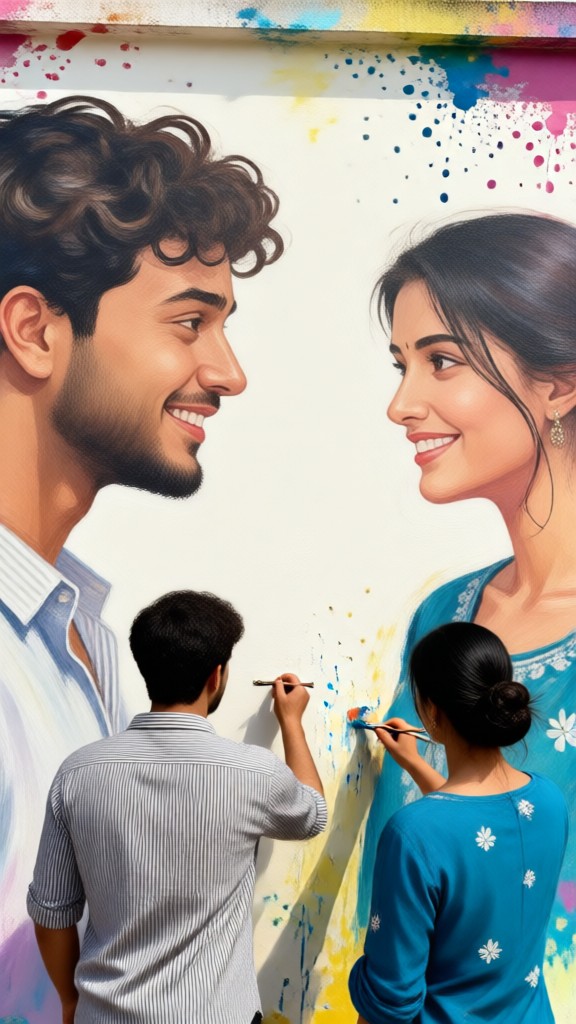 Holi Color Splash Couple Wall image