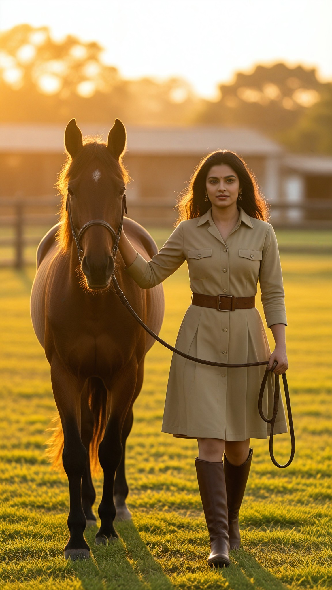 Golden Grassland Horse Walk Portrait image