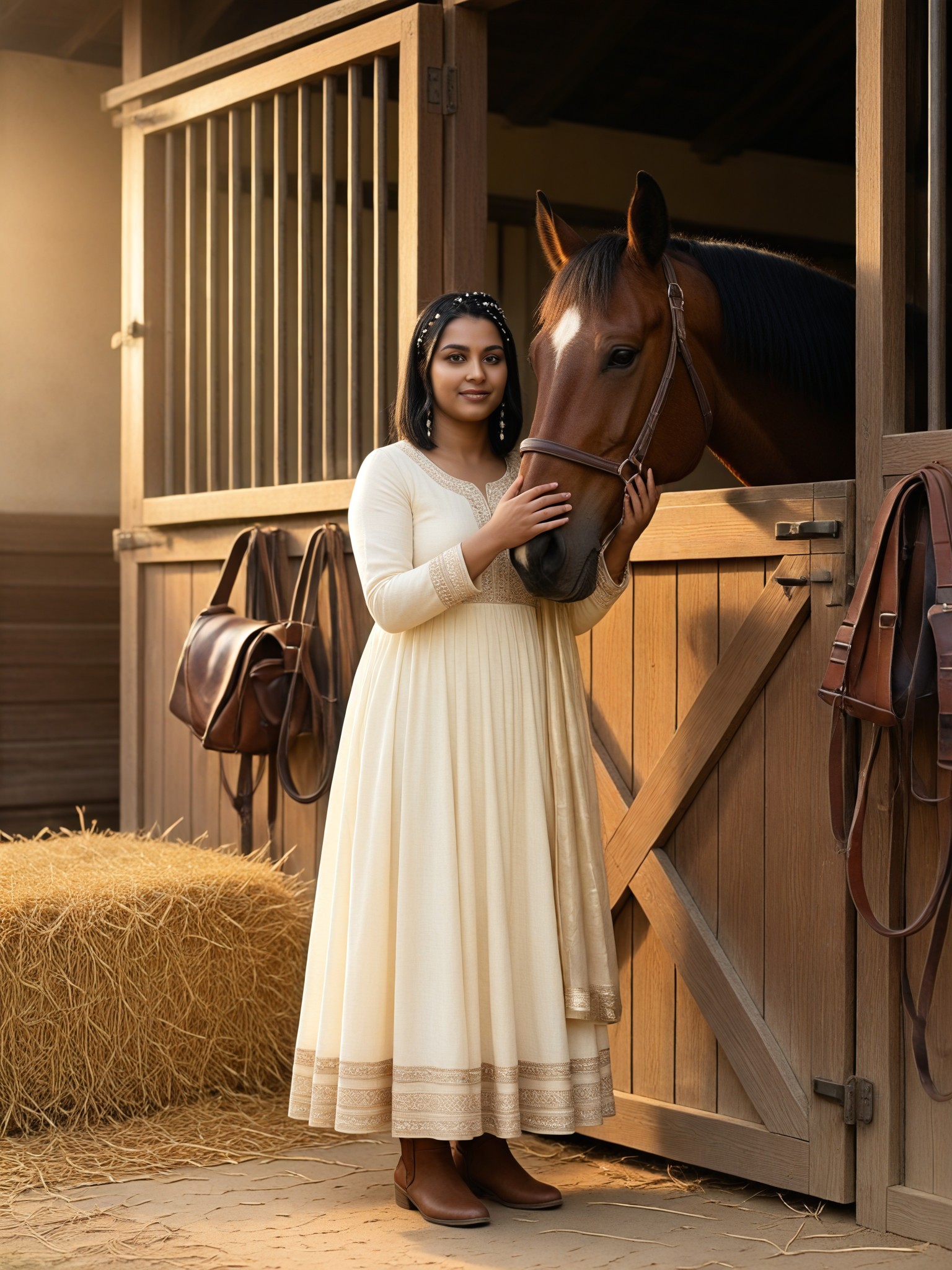 Cream Stable Horse Hug Portrait image