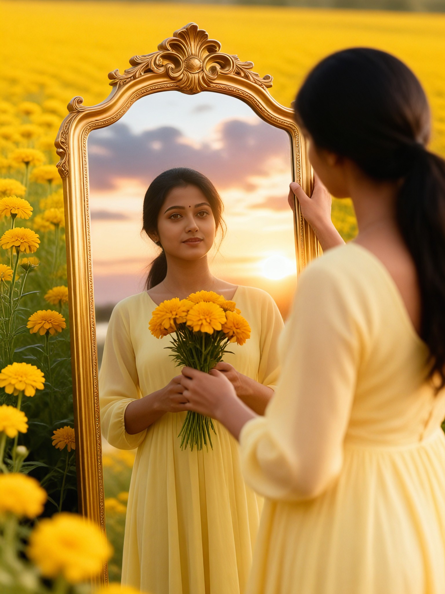Golden Marigold Mirror Portrait image