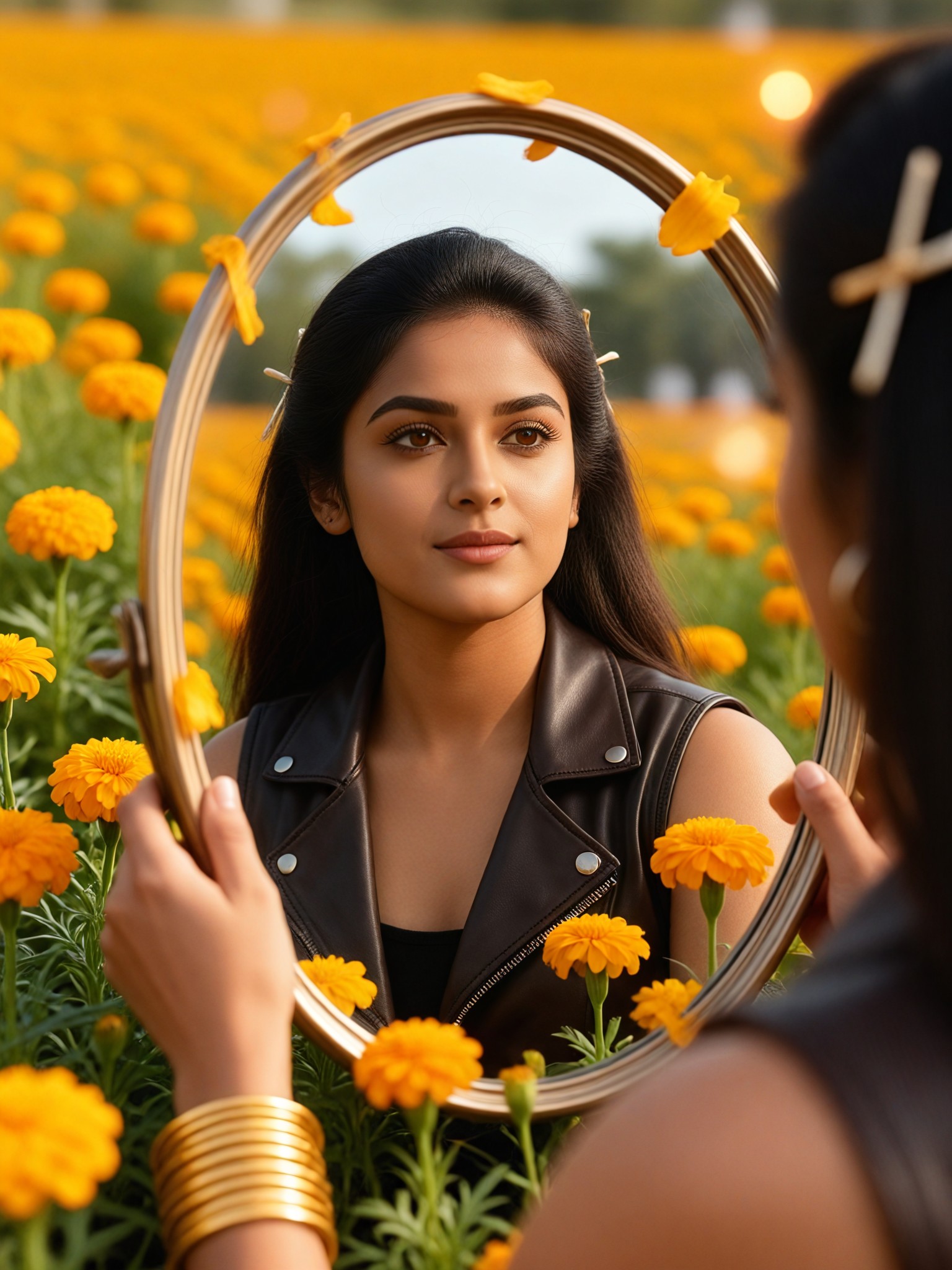 Golden Marigold Mirror Portrait image