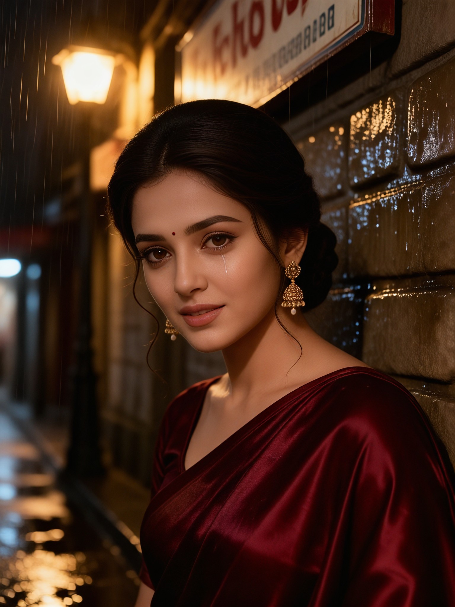 Vintage Rote Saree Regen Blick image