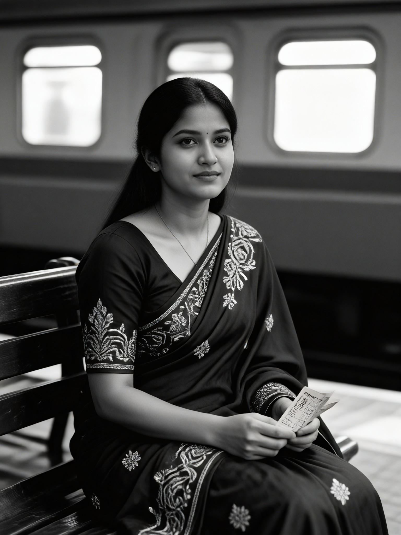 Black And White Station Waiting image