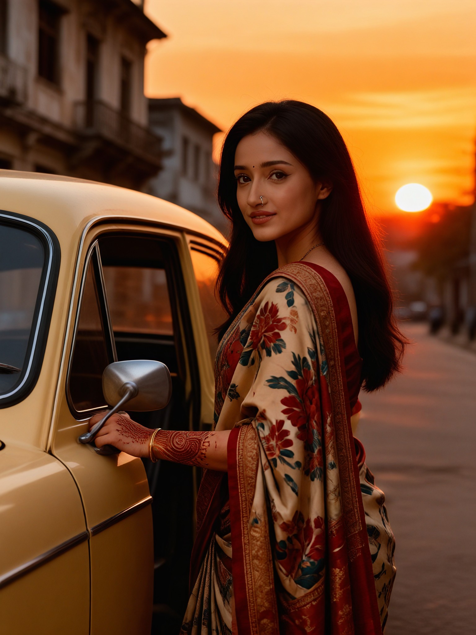 Taxi Sunset Saree Lookback image