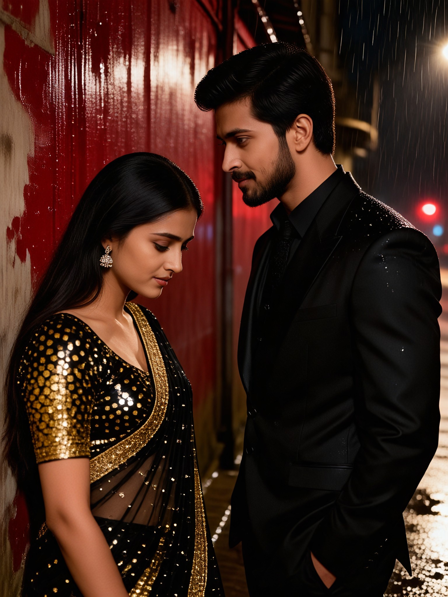 Couple Rainy Street Reunion image