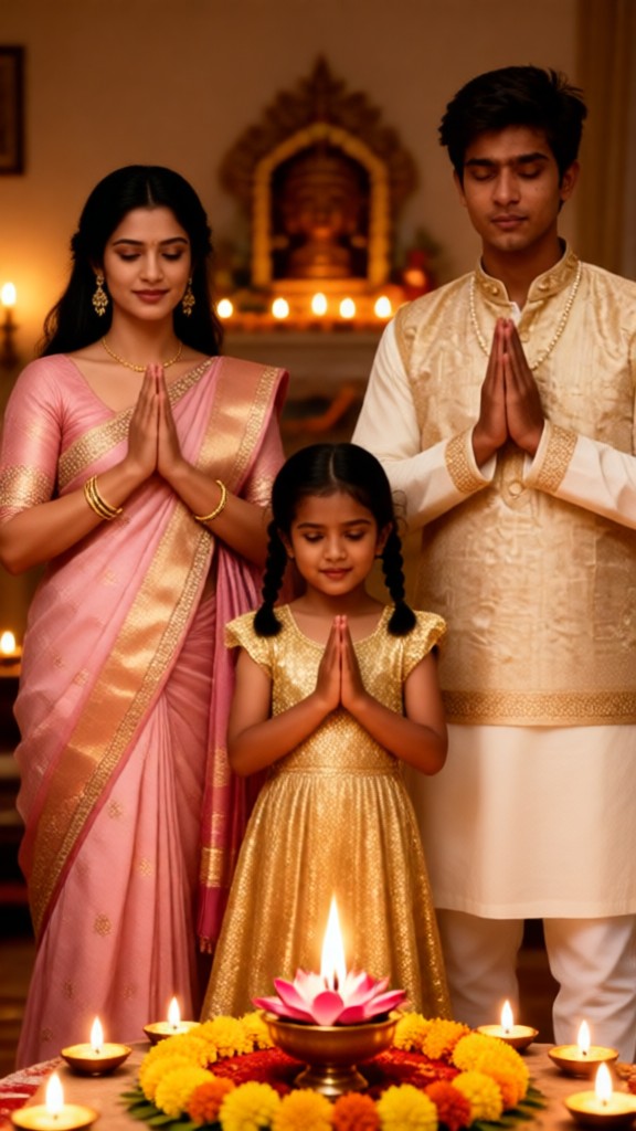 A family of three pray image