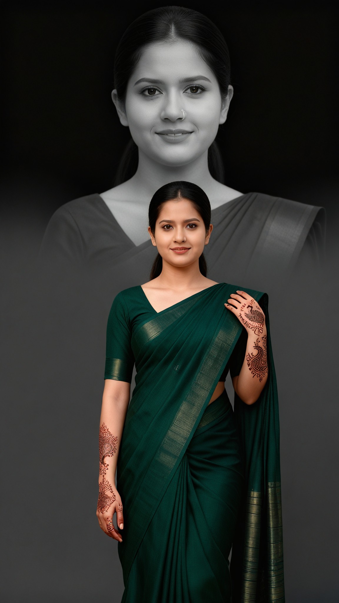 Deep Green Saree Portrait image