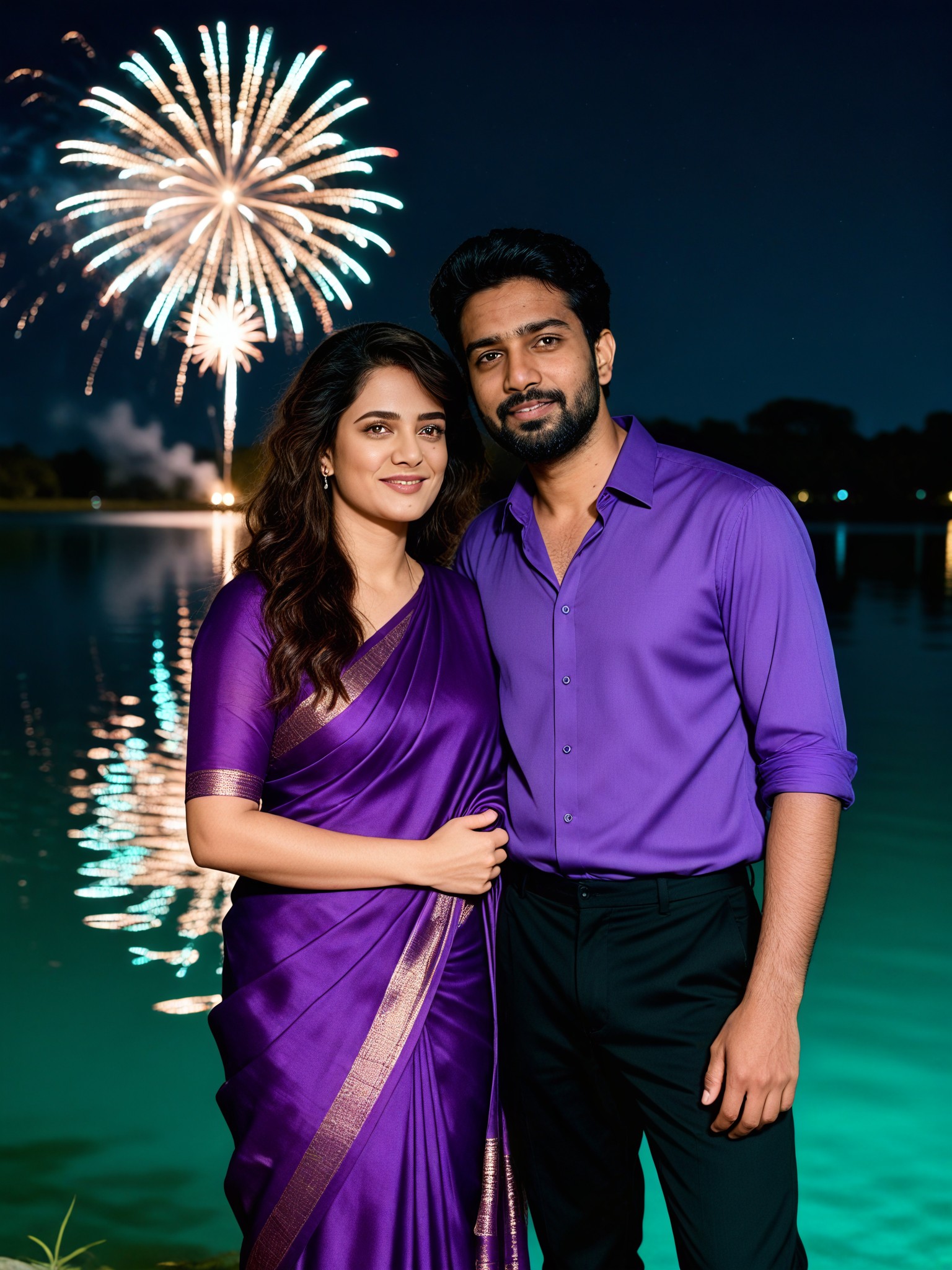 Lake Firework Flash Couple image
