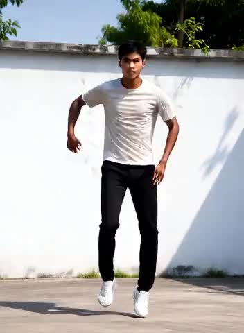 Handsome guy kicking leg dance image