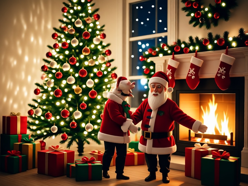 Before and after AI Christmas photo transformation