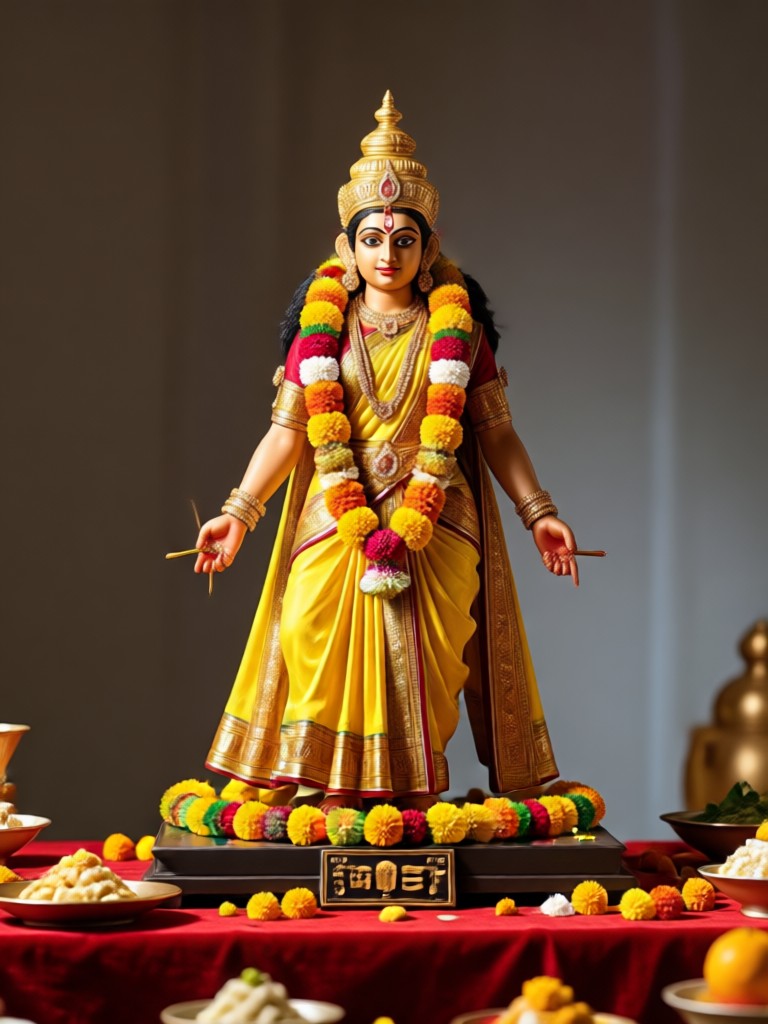 Traditionelles Seidensari Varalakshmi AI-Porträt