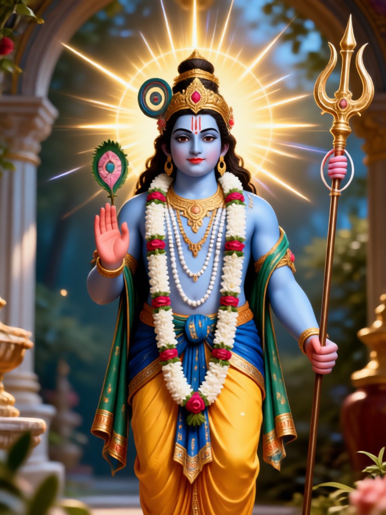 Krishna playing flute under Kadamba tree AI