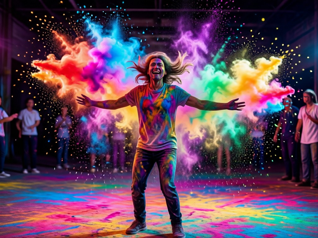AI Holi effect maintaining original face while adding playful color