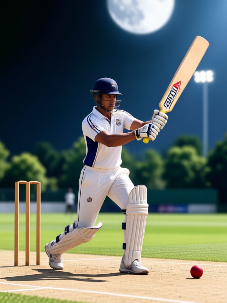 Anime-Stil Cricket-Schlagmann, der einen Six schlägt