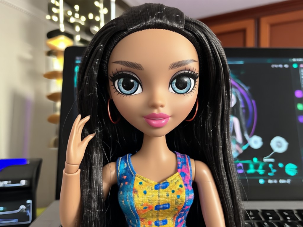 AI applying Bratz doll makeup and fashion style to a photo