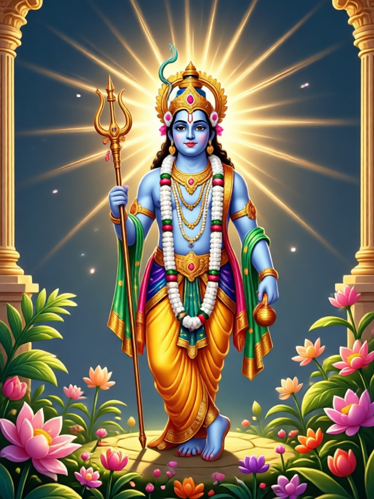 Cinematic AI Krishna with cosmic background