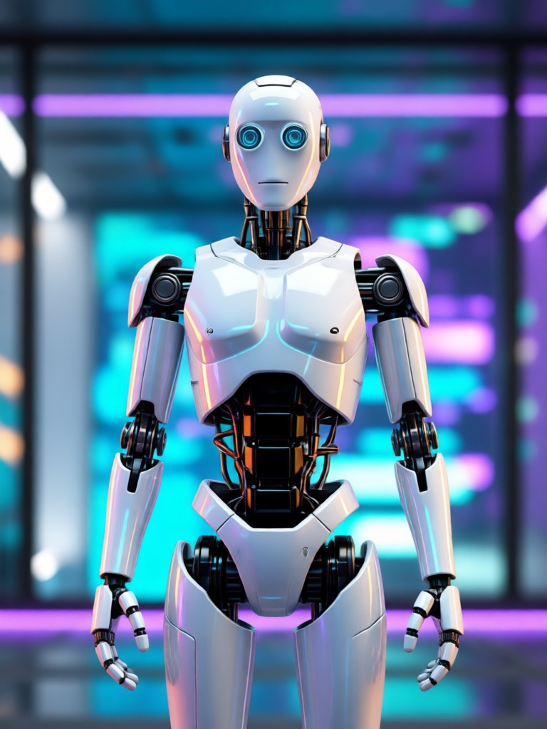 Ancient statue reimagined with futuristic robotic components