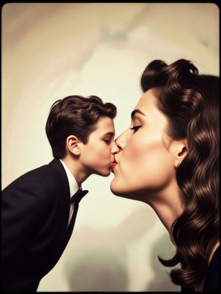 dreamy vintage kiss with film grain effect