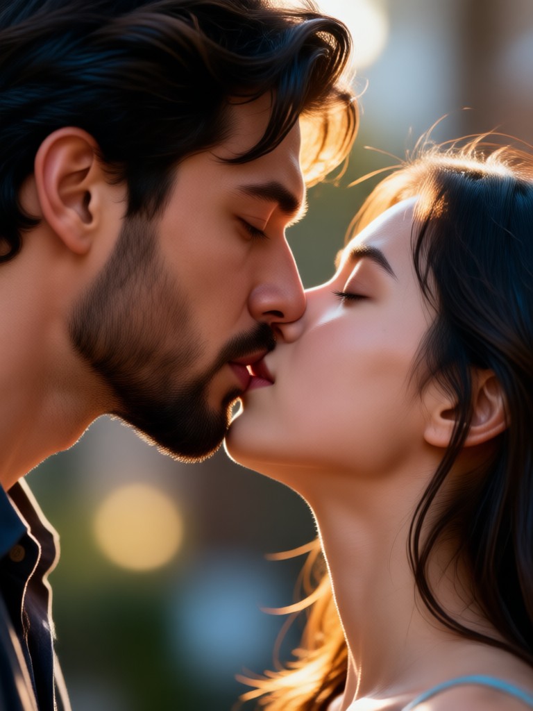 Fantasy themed magical kiss scene