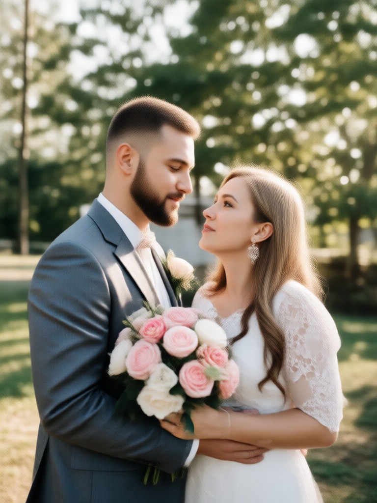 Couple celebrating with AI generated proposal video on phone