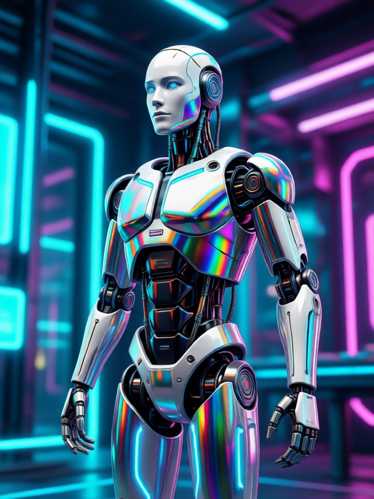 Full body transformation into a sleek humanoid robot design