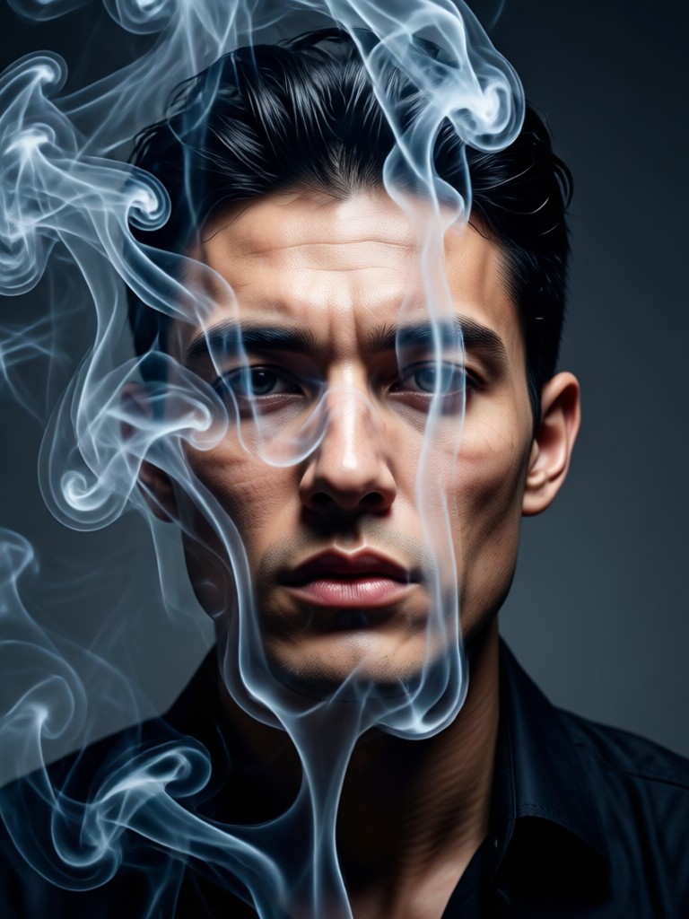 Cinematic smoke portrait with rim lighting