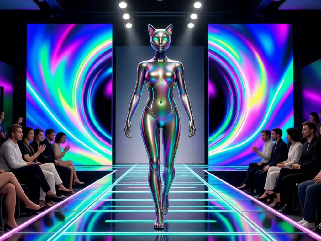 Comparison between traditional fashion show and AI generated catwalk