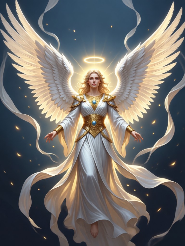 Anime guardian angel protecting a child