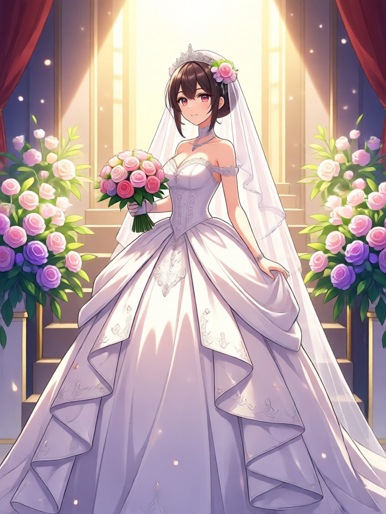 Gothic anime bride with dark wedding dress