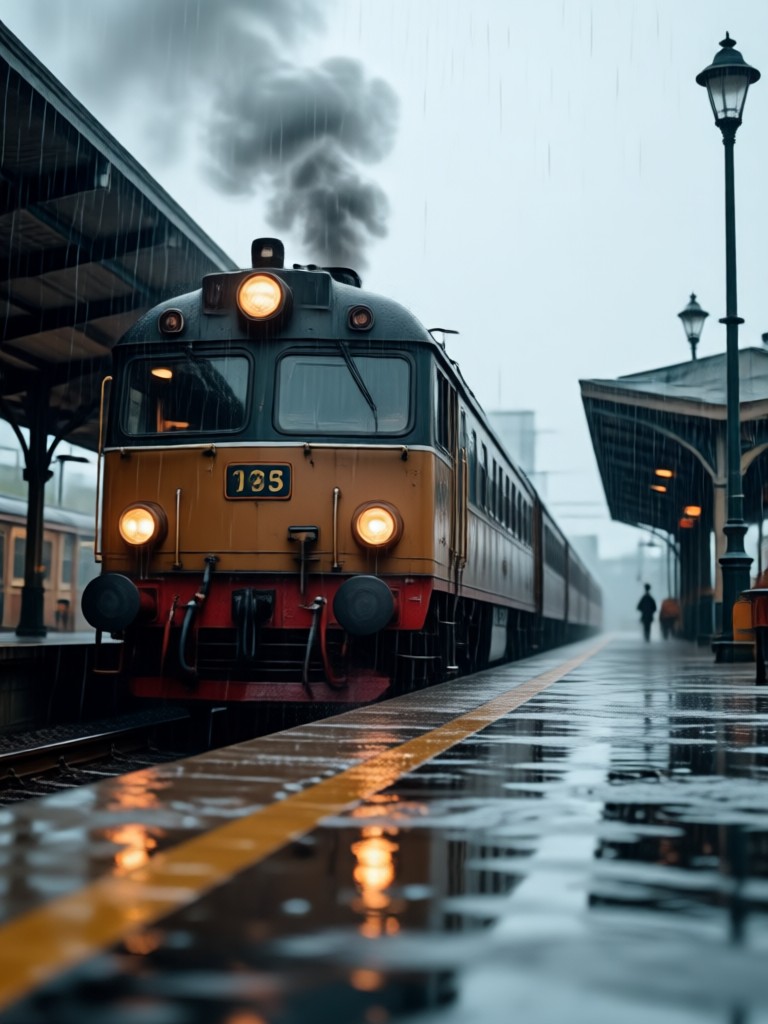 電車のライトに照らされた壮大な別れのキスAI動画