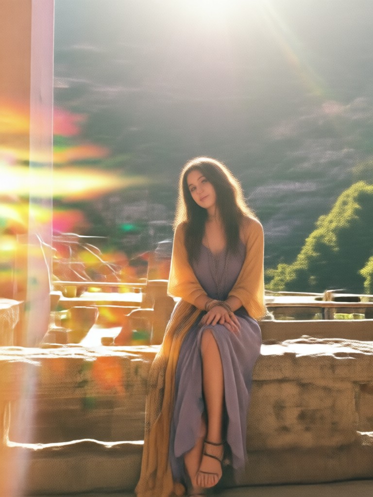 Filtro boho aplicado a un retrato con corona de flores