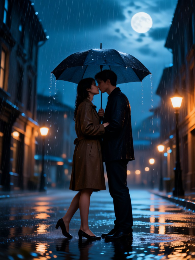 Black and white rainy night kiss cinematic video