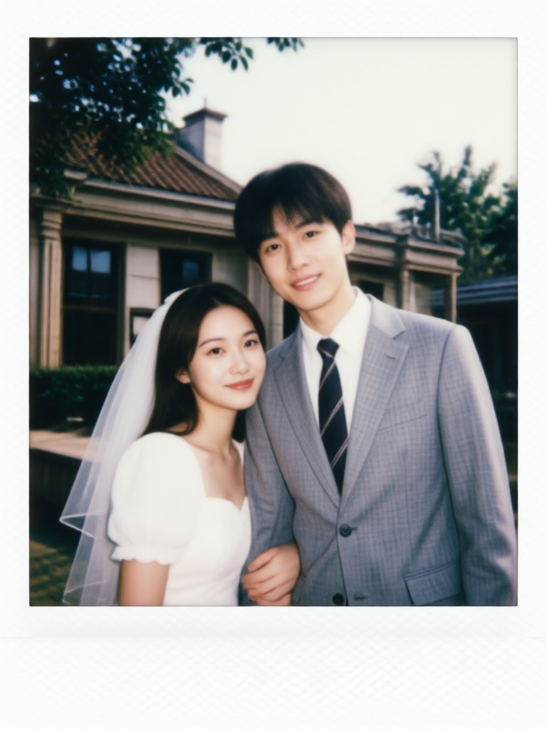 레트로 컬러 그레이딩이 적용된 폴라로이드 커플 이미지