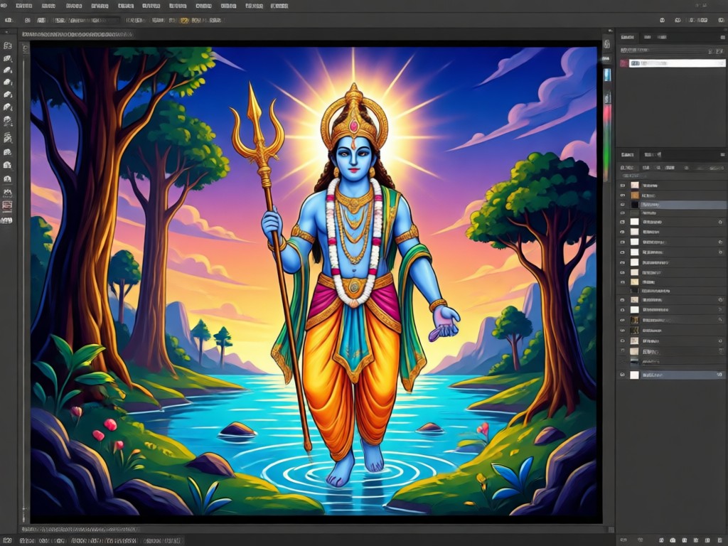 Devotee using phone to create AI Krishna art