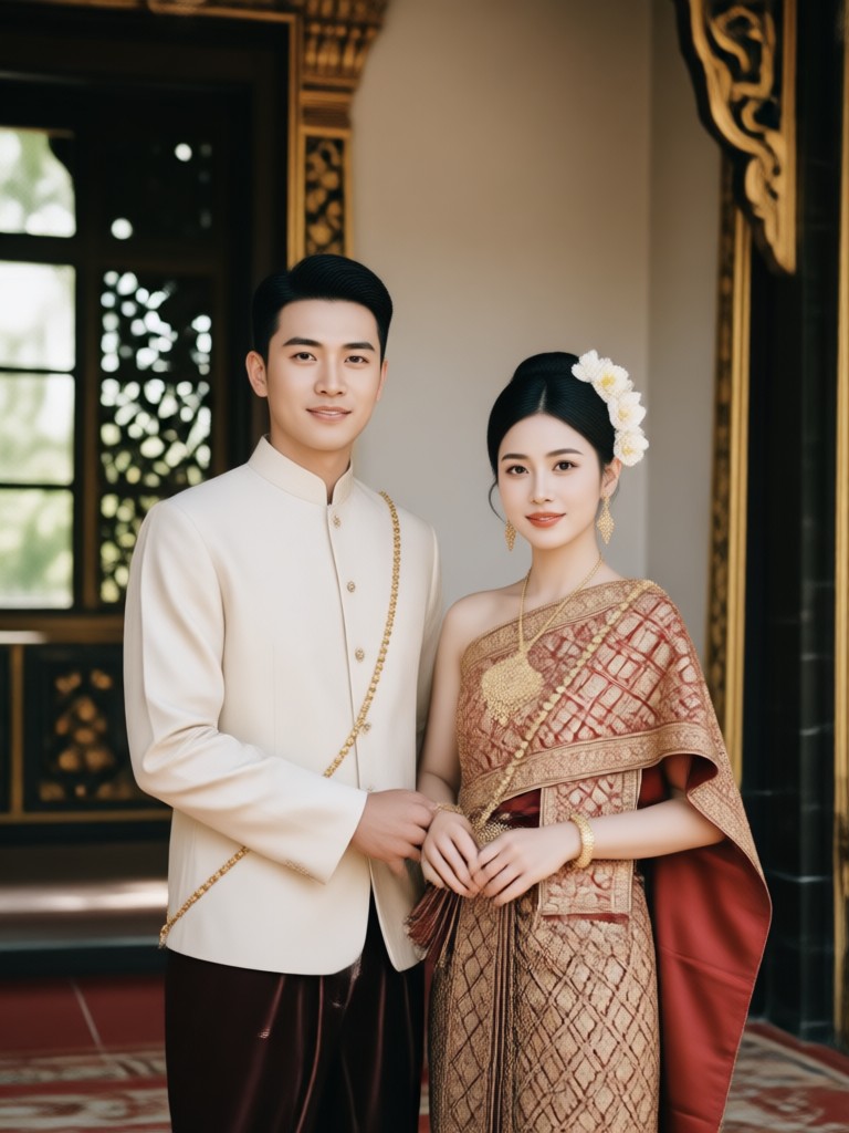 AI Thai couple photo with ceremonial props