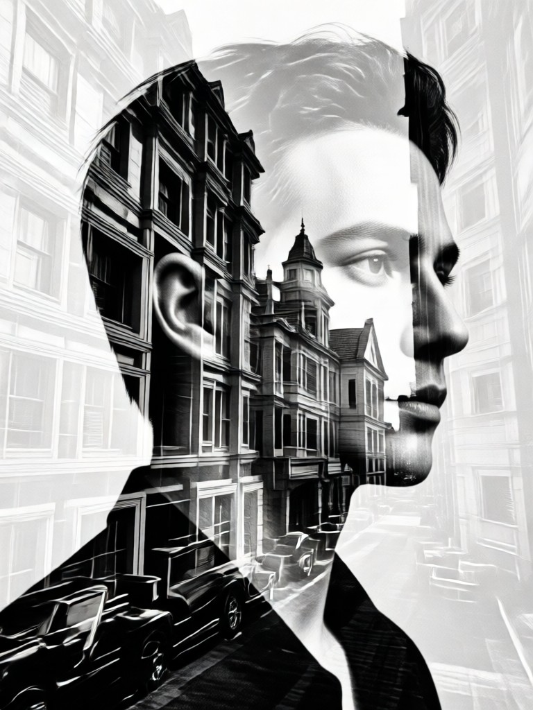 double exposure portrait with forest overlay