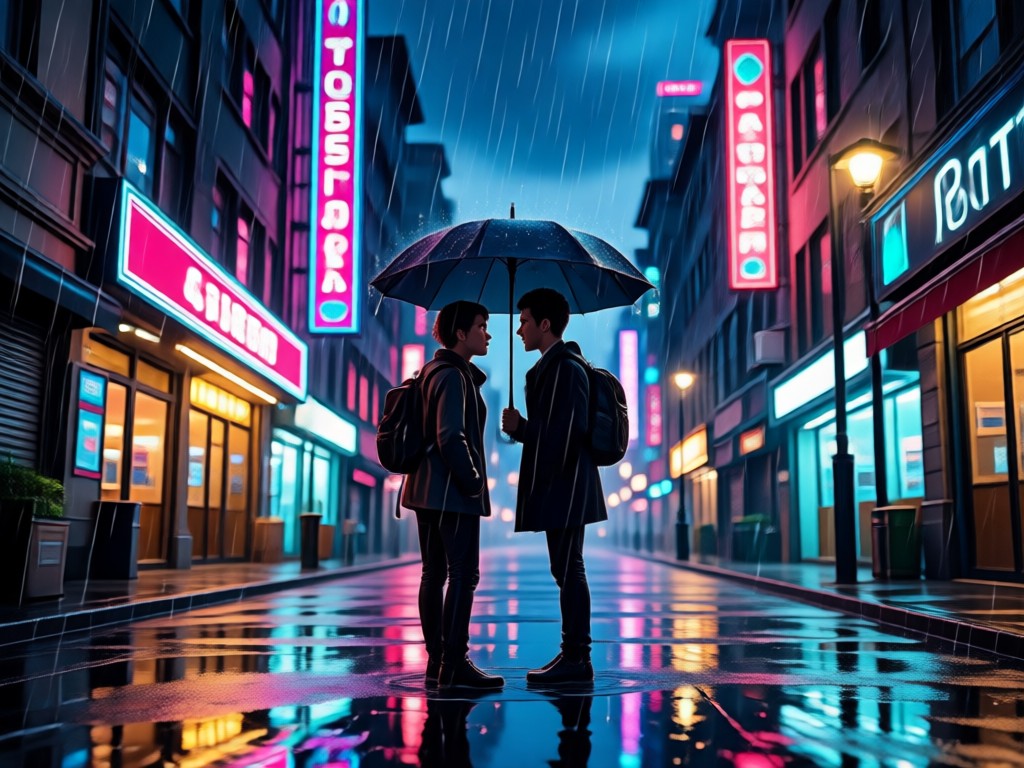 One click photo to rainy night kiss video transformation interface