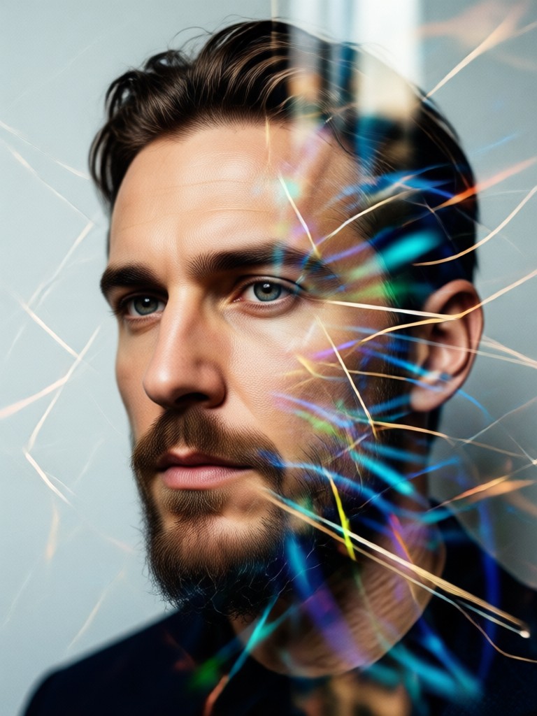 Portrait combined with geometric patterns and lines