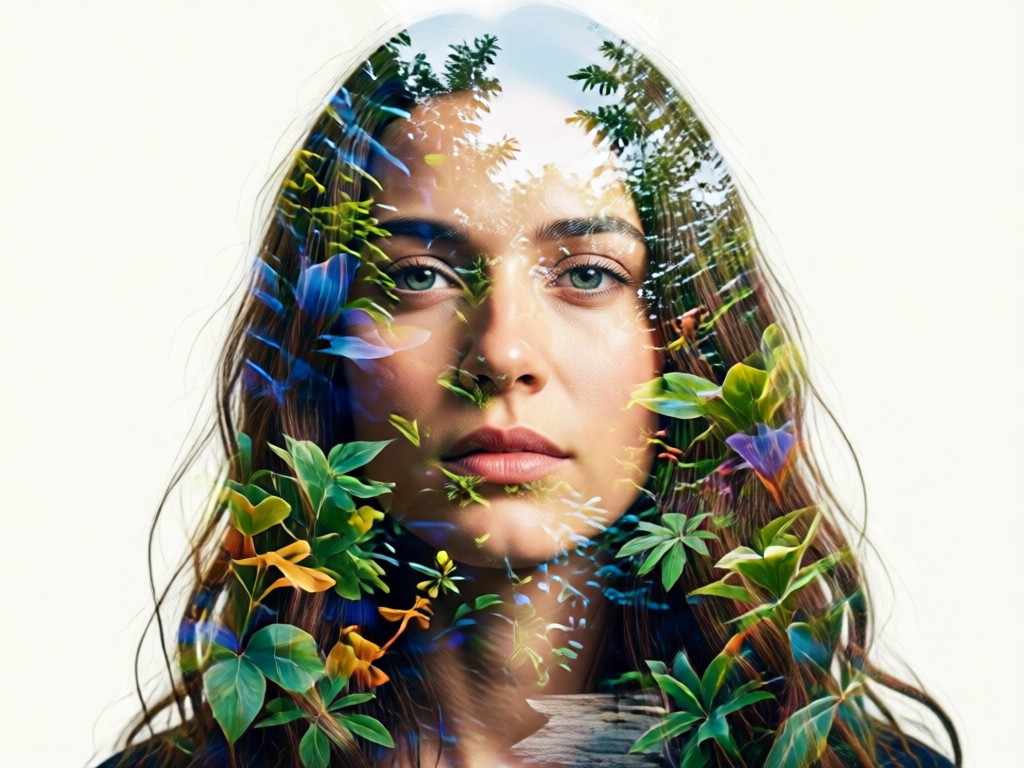 AI one click double exposure blending process