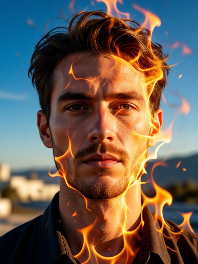 Phoenix fire rebirth double exposure