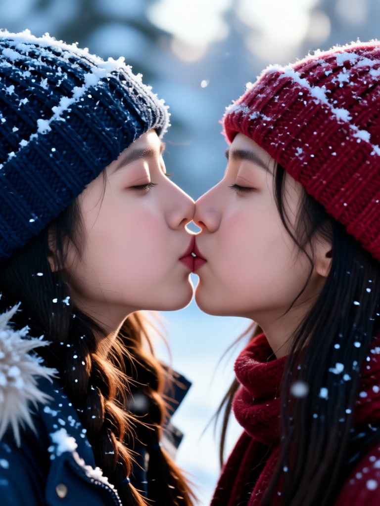 Stylized anime winter kiss video