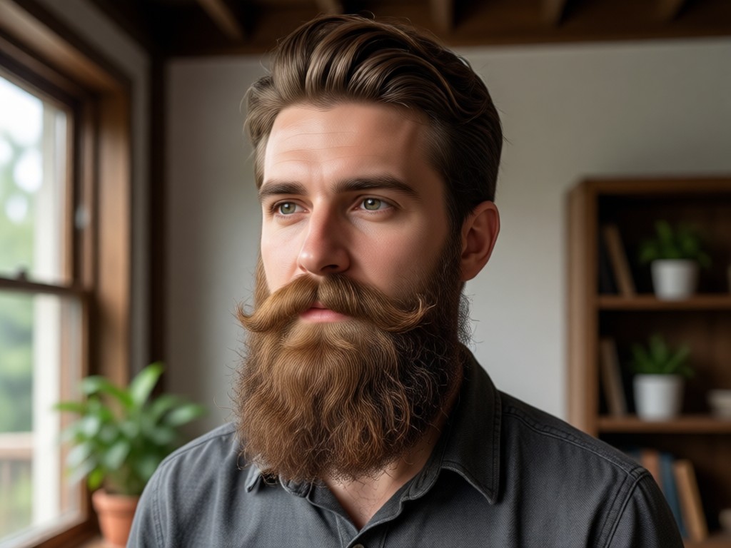 Man comparing beard styles with AI generator