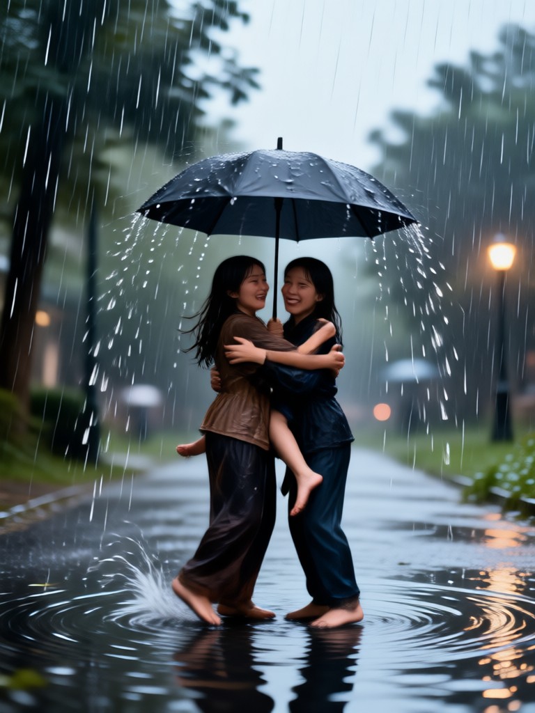 Melancholic rain embrace at night