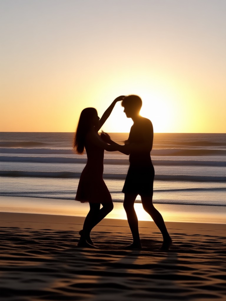 Romantic beach dip dance sequence