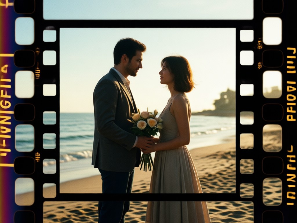 Couple photo enhanced with a soft, golden-hour lens flare