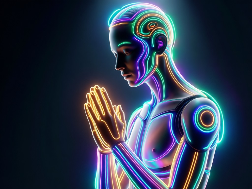 Portrait transformed into a praying figure