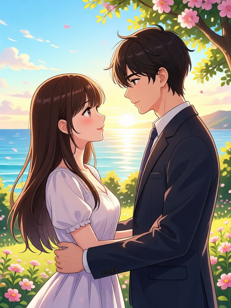 Anime couple sharing a moment video